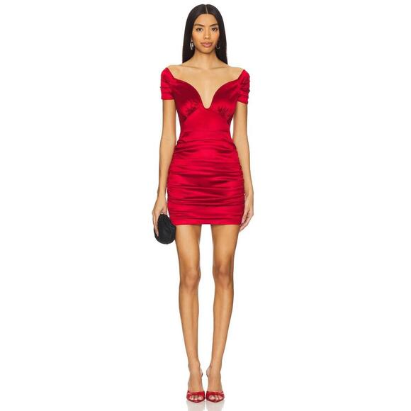 MAJORELLE TZARINA mini satin red dress size XXS $228 msrp NWT